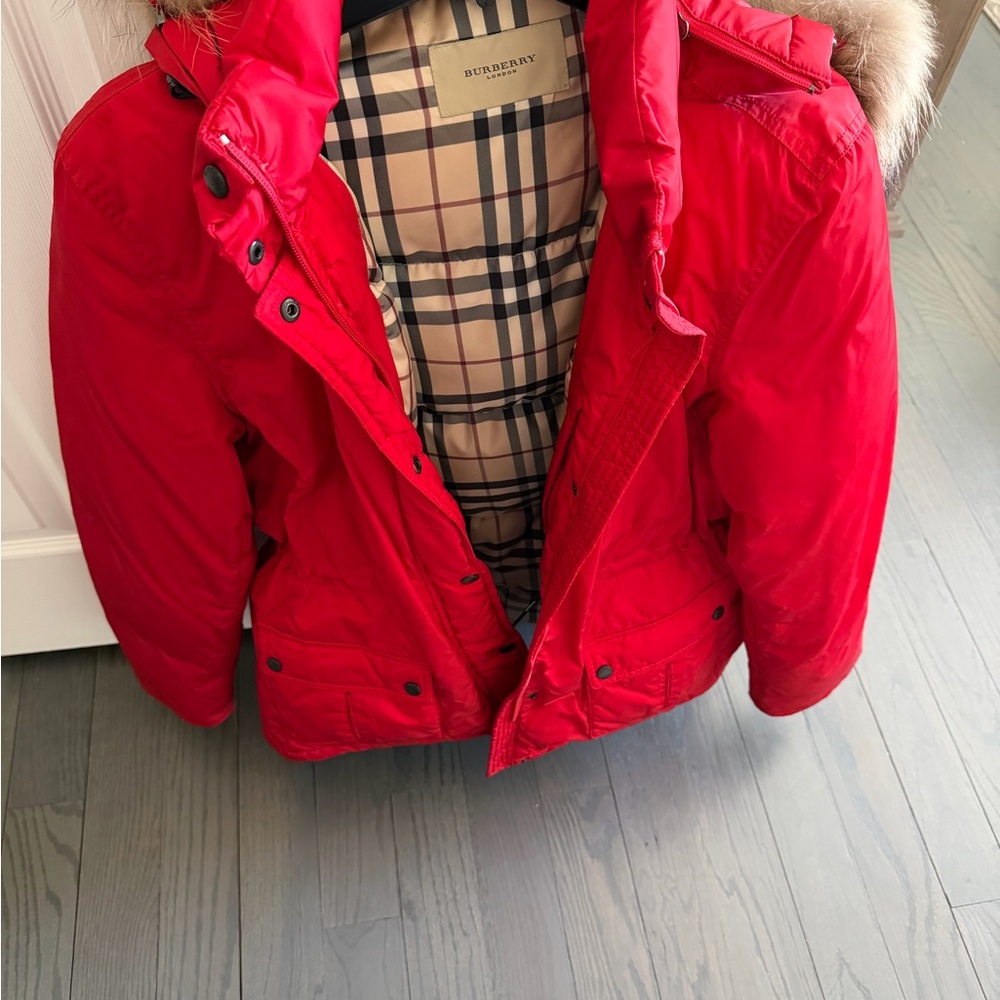 Burberry Red Jacket with Check Lining - Picture 7 of 9
